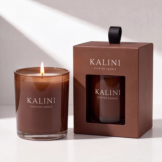 Brown glass candle jar with a coordinated window presentation box