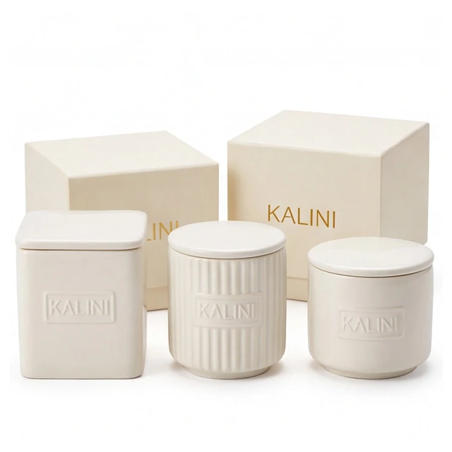 Ivory square, fluted and smooth round ceramic vessels with lids and boxes
